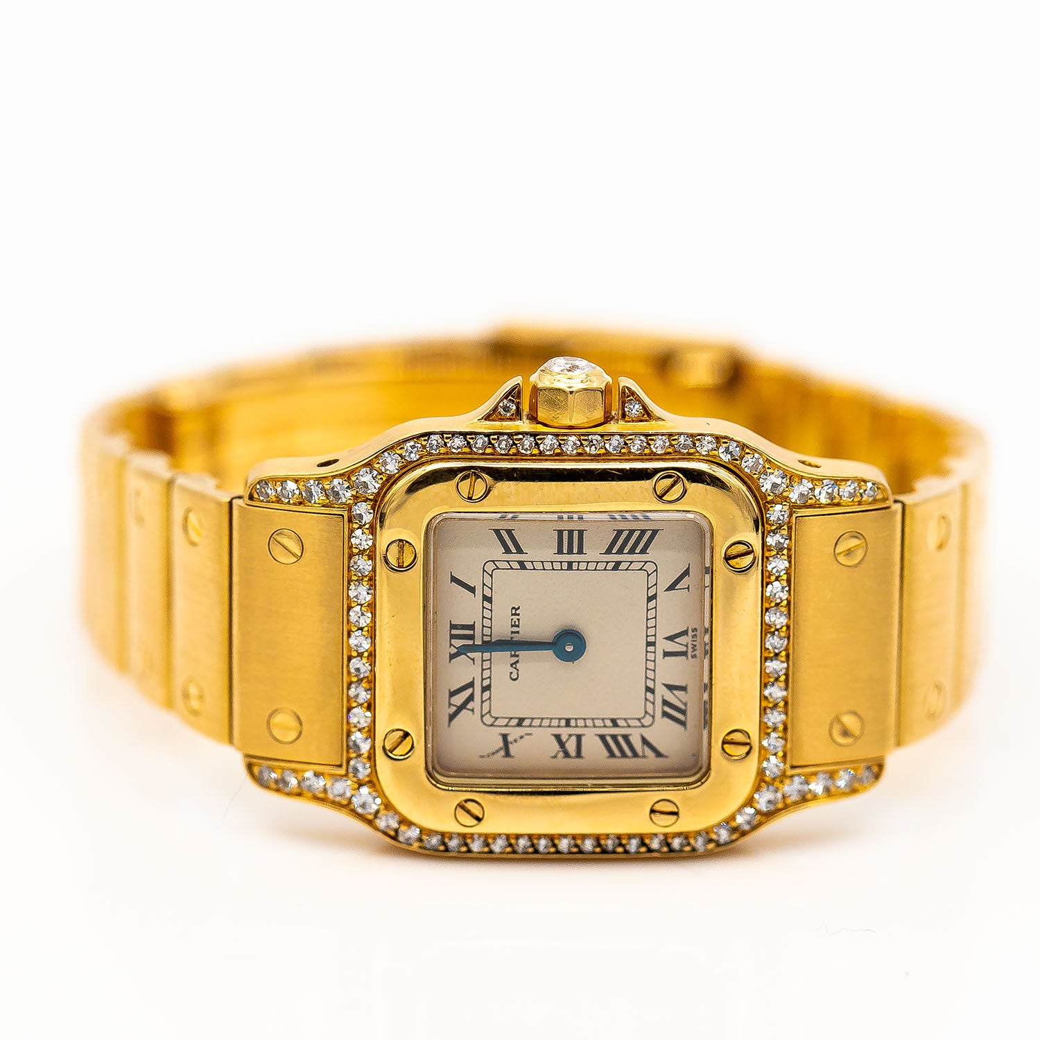 Cartier Santos Gold Diamond 24mm Ref.866931 18K Gelbgold Quarz Factory Besatz