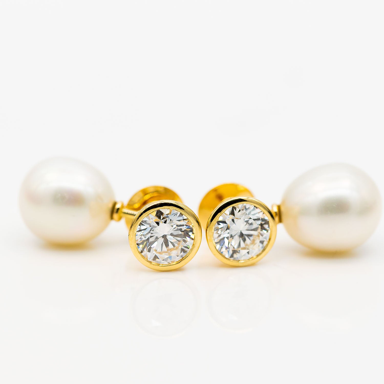 Ohrstecker 750/18K Gelbgold Perle CVD Diamant 3,09ct+3,09ct E/VVS - Wert 26.000€